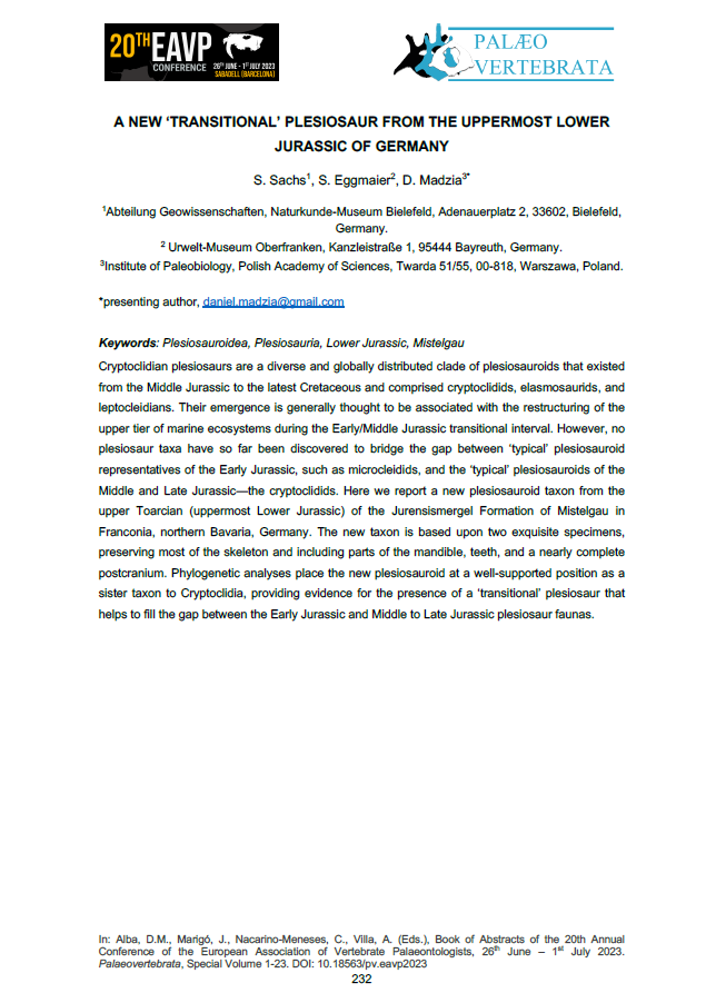 A new ‘transitional’ plesiosaur from the uppermost Lower Jurassic of Germany pdf
