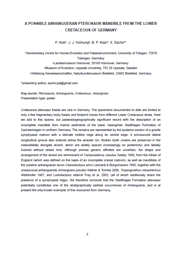 A possible anhangueran pterosaur mandible from the Lower Cretaceous of Germany pdf