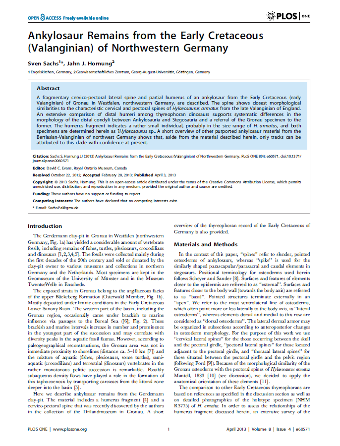 Ankylosaur Remains from the Early Cretaceous (Valanginian) of Northwestern Germany pdf