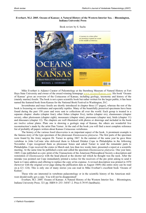 Book review Everhart, M.J. 2005. Oceans of Kansas A Natural History of the Western Interior Sea. – Bloomington, Indiana University Press pdf