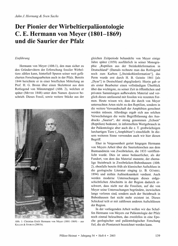 Der Pionier der Wirbeltierpaläontologie C. E. Hermann von MEYER (1801-1869) und die Saurier der Pfalz pdf