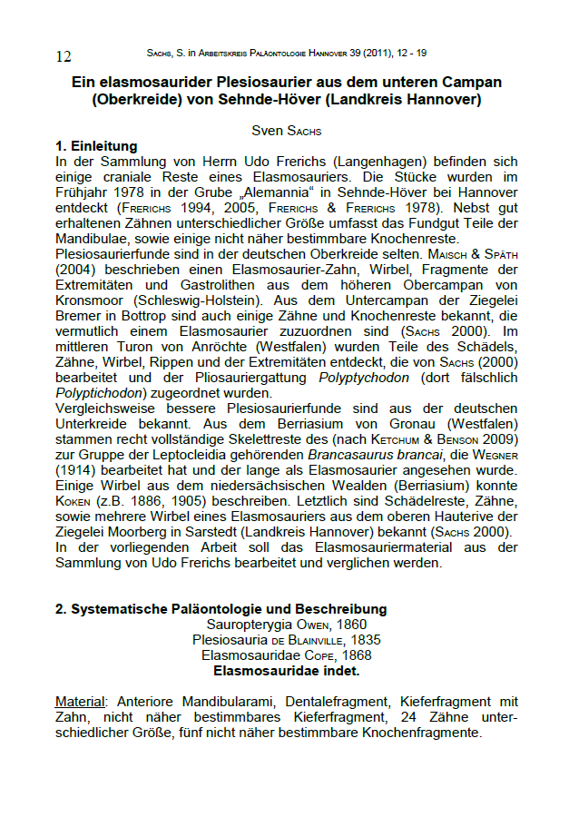 Ein elasmosaurider Plesiosaurier aus dem unteren Campan (Oberkreide) von Sehnde-Höver (Landkreis Hannover) pdf