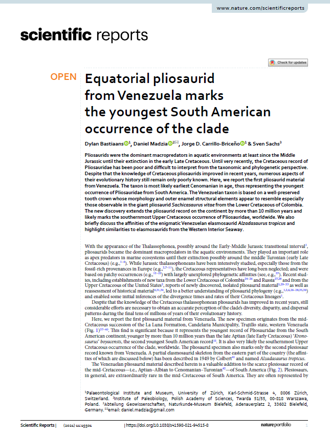 Equatorial pliosaurid from Venezuela marks the youngest South American occurrence of the clade pdf