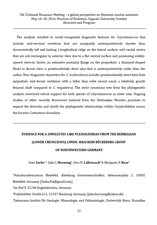 Evidence for a Simolestes-like plesiosaurian from the Berriasian (Lower Cretaceous) limnic-brackish Bückeberg group of northwestern Germany pdf