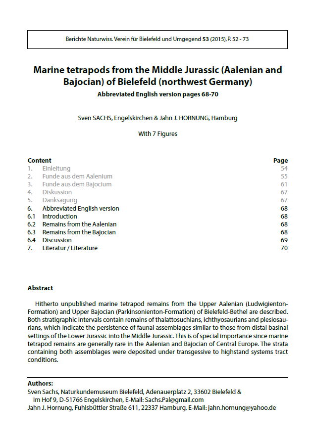 Marine tetrapods from the Middle Jurassic (Aalenian and Bajocian) of Bielefeld (northwest Germany) pdf