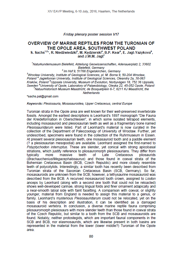 Overview of Marine Reptiles from the Turonian of the Opole area, southwest Poland pdf