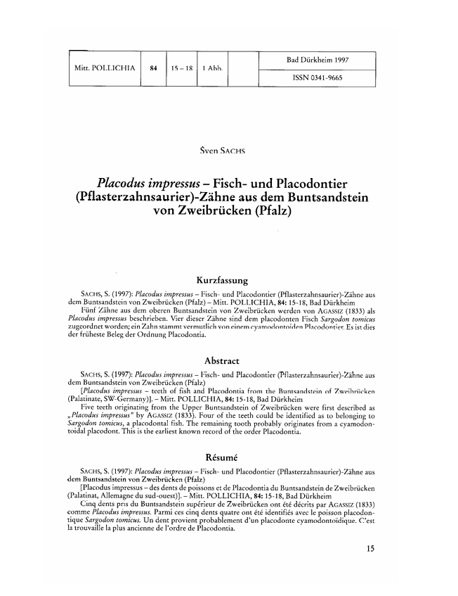 Placodus impressus – Fisch- und Placodontier (Pflasterzahnsaurier)-Zähne aus dem Buntsandstein von Zweibrücken (Pfalz) pdf