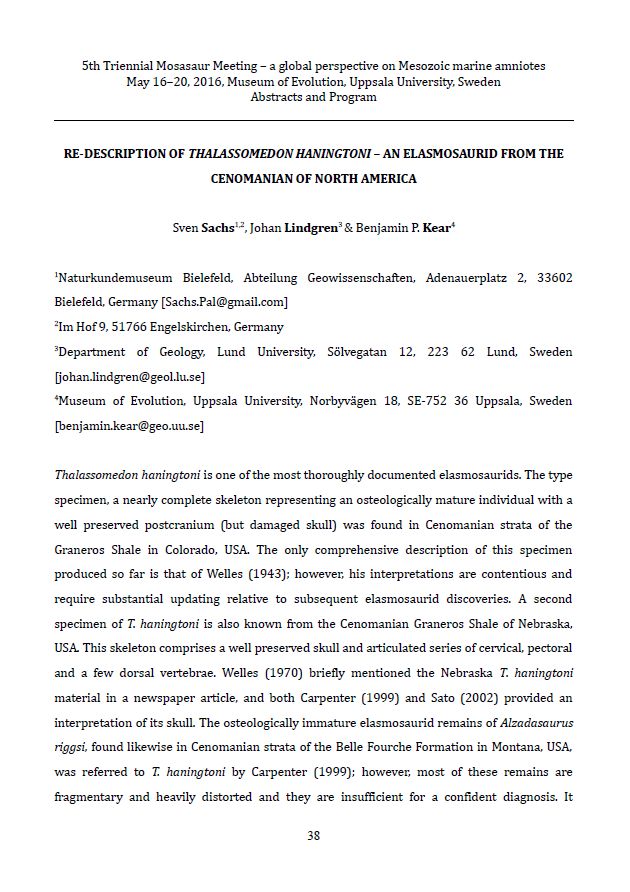 Re-description of Thalassomedon haningtoni – an elasmosaurid from the Cenomanian of North America pdf