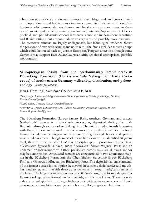 Sauropterygian fossils from the predominantly limnic–brackish Bückeberg Formation (Berriasian–Early Valanginian, Early Cretaceous) of northwestern Germany – diversity, distribution, and palaeoecology pdf