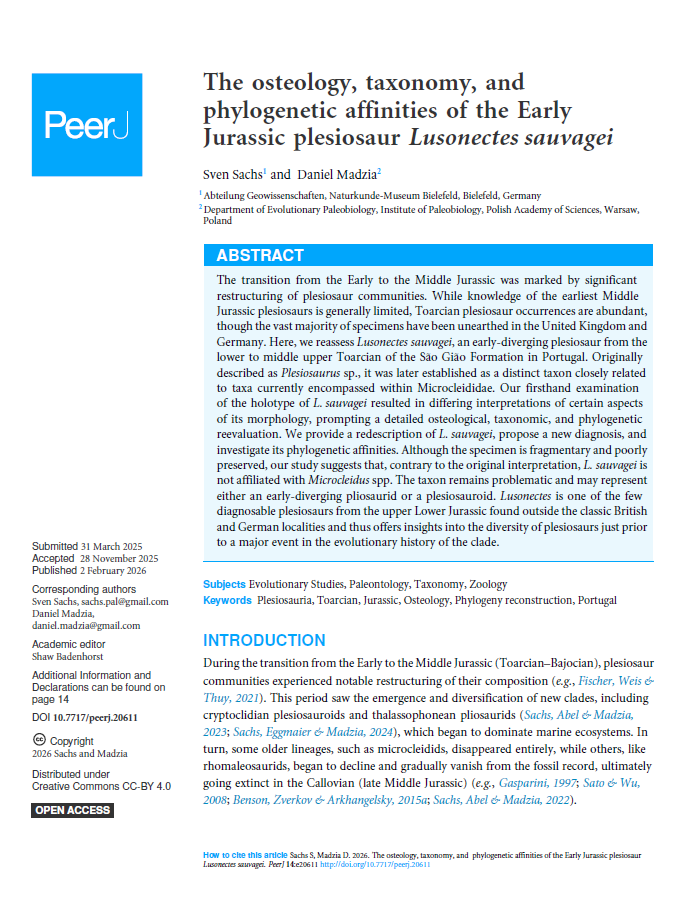 The osteology, taxonomy, and phylogenetic affinities of the Early Jurassic plesiosaur Lusonectes sauvagei pdf