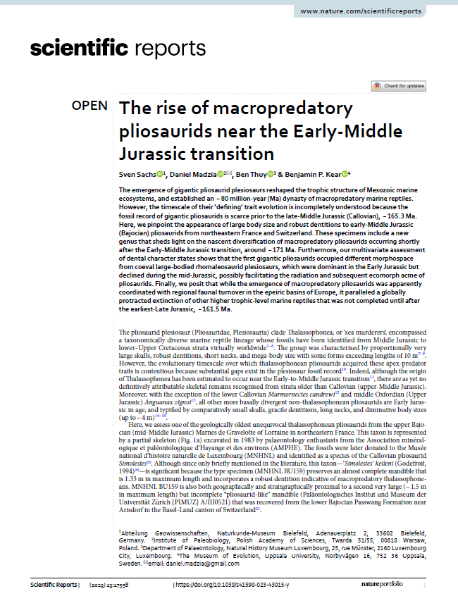 The rise of macropredatory pliosaurids near the Early-Middle Jurassic transition pdf